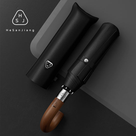 Luxury Compact Umbrella with Wooden Handle