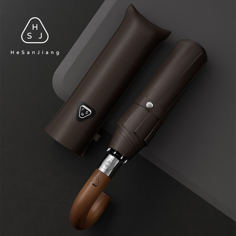 Luxury Compact Umbrella with Wooden Handle