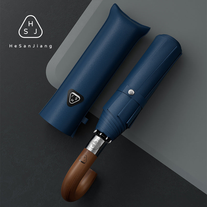 Luxury Compact Umbrella with Wooden Handle