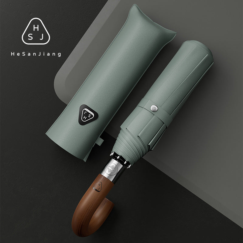 Luxury Compact Umbrella with Wooden Handle