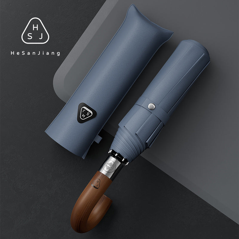 Luxury Compact Umbrella with Wooden Handle