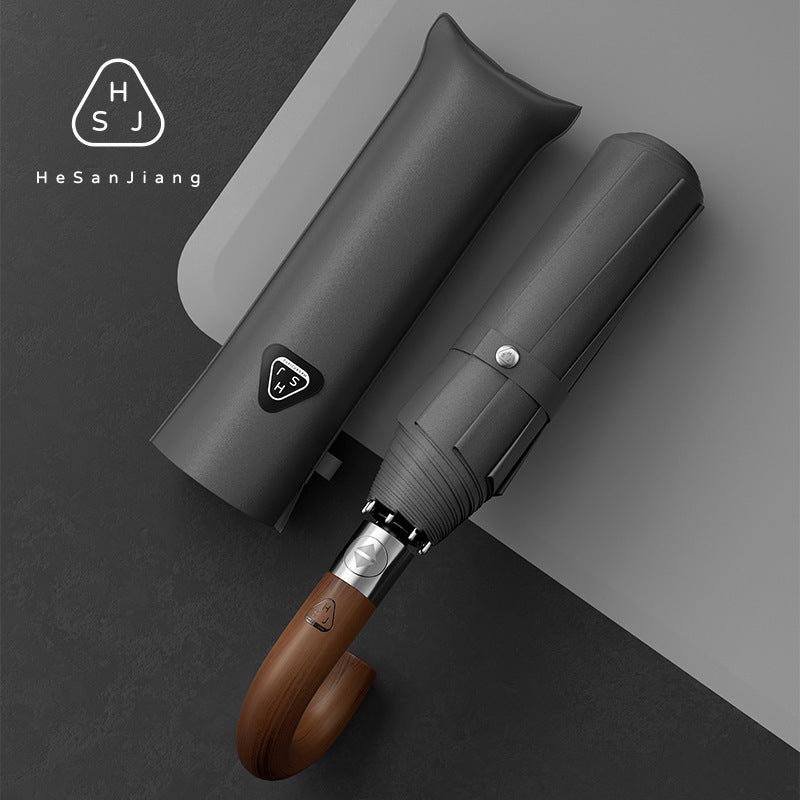 Luxury Compact Umbrella with Wooden Handle