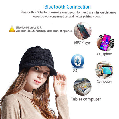 Bluetooth-Enabled Knitted Brimmed Hat for Women